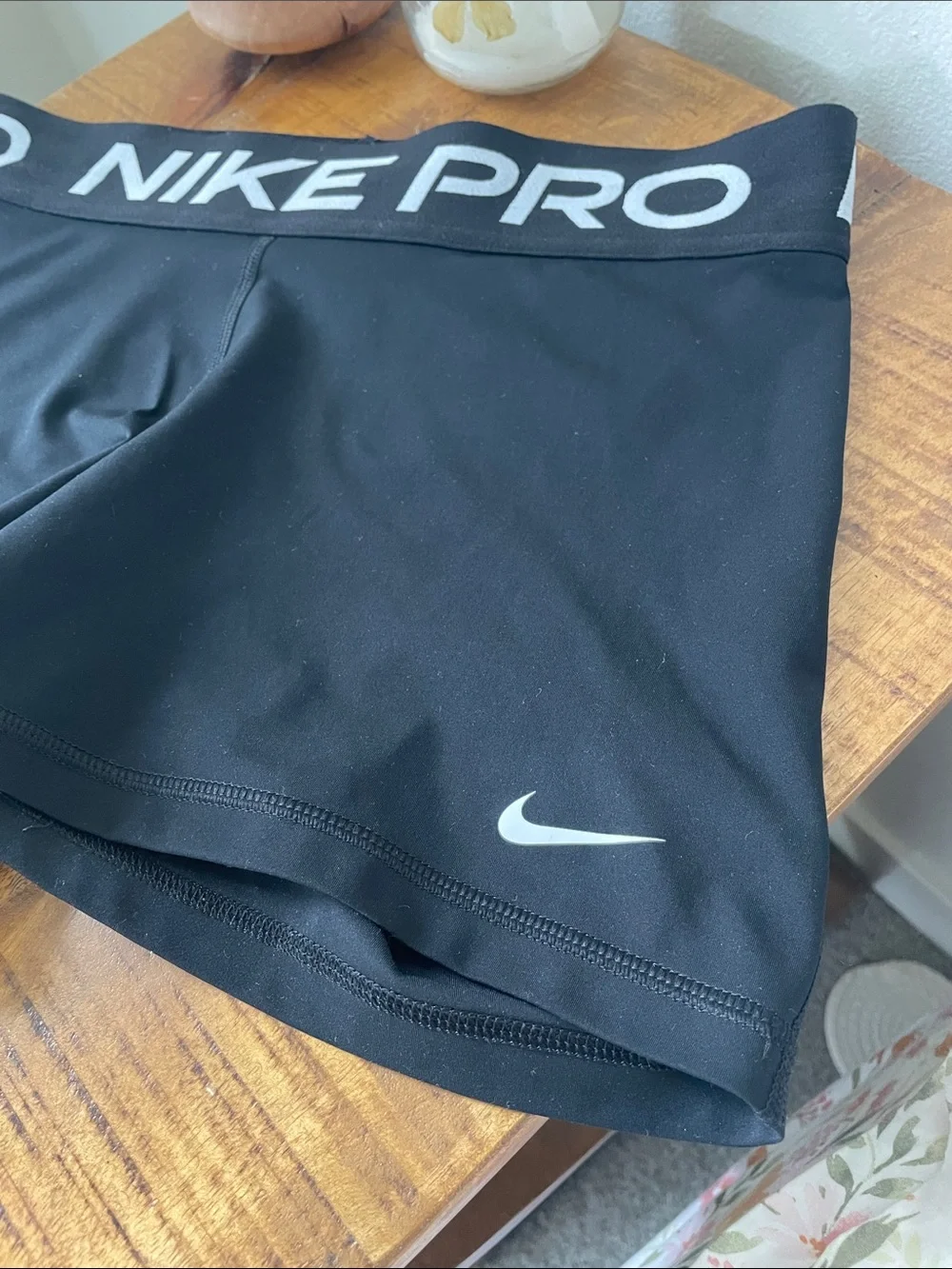 Nike Pro Black Women's Athletic Shorts with White Logo
